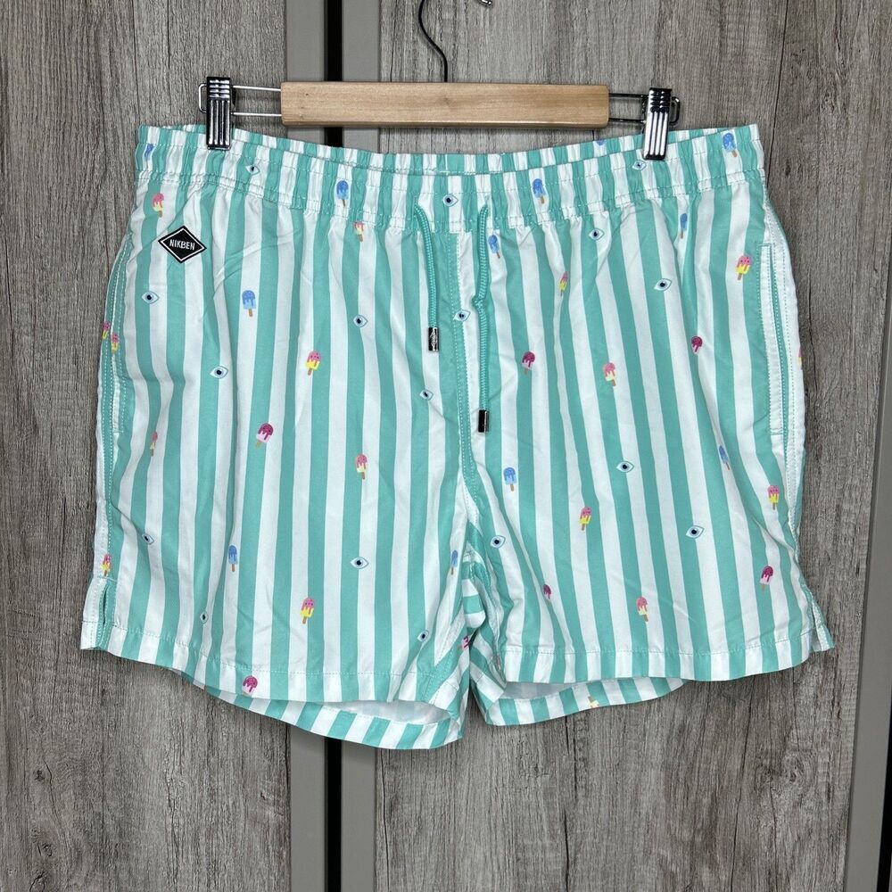 Nikben Swim Trunks Striped Ice Cream Quick Drying Pockets Lined Size XL